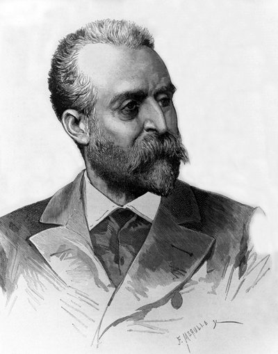 Jaume Ferran i Clua (1851-1929) medico spagnolo che curò il colera a Madrid nel 1885, incisione di Meaulle da Fortune Louis Meaulle