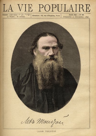 Ritratto di Lev Tolstoj (1828-1910), scrittore russo. Illustrazione di F. Meaulle. Incisione del 1890 in "La vie populaire". Collezione privata da Fortune Louis Meaulle