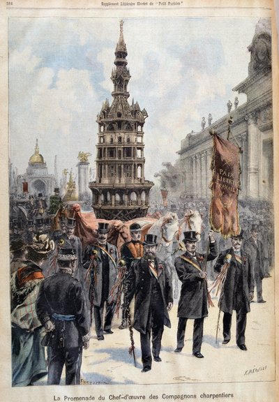 Passeggiata del capolavoro dei Compagni Falegnami, inciso da Fortuné Louis Méaulle (1844-1916), fine XIX secolo (litografia a colori) da Fortune Louis Meaulle