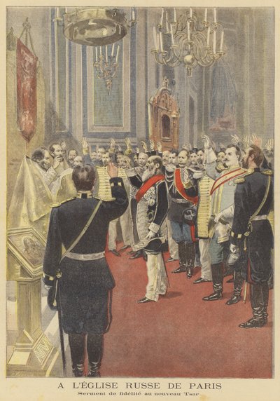Giuramento di fedeltà al nuovo zar nella chiesa russa a Parigi da Fortune Louis Meaulle