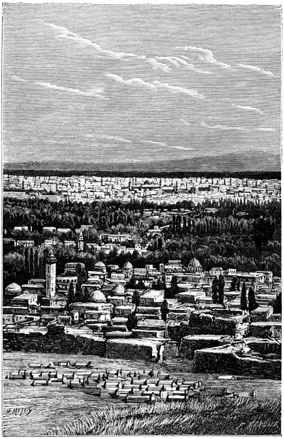 Siria: Damasco intorno al 1900 - Cimitero musulmano - incisione di Meyer e Meaulle dal libro "All