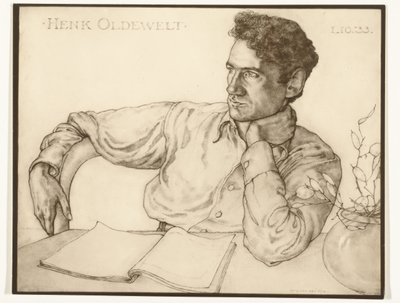 Riproduzione fotografica di un ritratto di Henk Oldewelt di Han van der Kop da Foto atelier Bijl