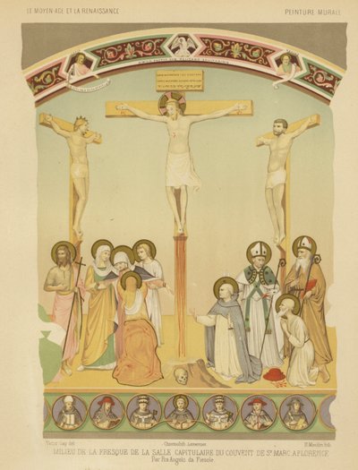 La Crocifissione di Gesù Cristo, affresco nel convento di San Marco, Firenze (cromolitografia) da Fra (after) Angelico