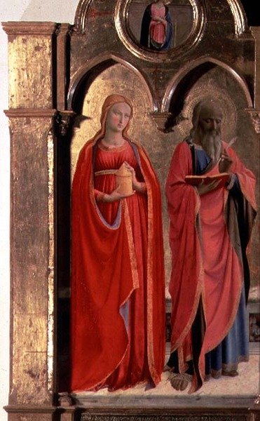 Madonna col Bambino in trono con quattro angeli, dettaglio di San Giovanni Evangelista e Maria Maddalena, dal Polittico di San Domenico da Fra (c.1387 1455) Angelico