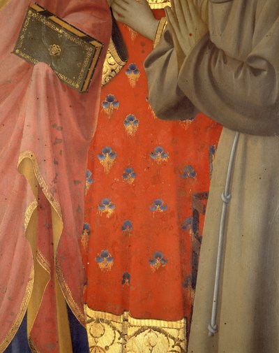 Dettaglio del polittico di Annalena. Tunica e abito di San Giovanni Evangelista, San Lorenzo e San Francesco da Fra  Angelico