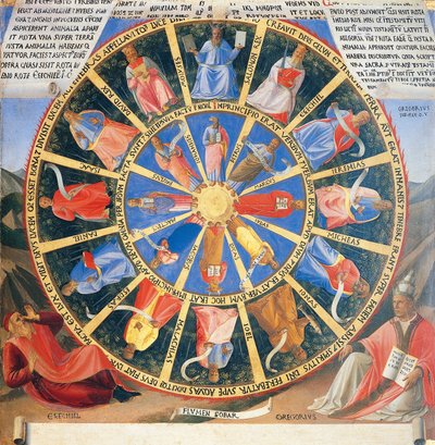 Inserto raffigurante la Ruota Mistica con figure di profeti ed evangelisti, pannello dall
