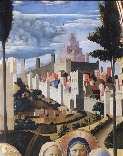 Paesaggio con vista di Gerusalemme e il tempio di Salomone (dettaglio) da Fra  Angelico