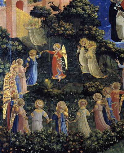 Il giudizio finale: dettaglio di una ronda fatta dagli angeli in paradiso da Fra  Angelico