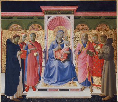 Vergine e bambino con sei santi, Pietro, Cosma e Damiano, San Giovanni, San Lorenzo e San Francesco (dettaglio dell