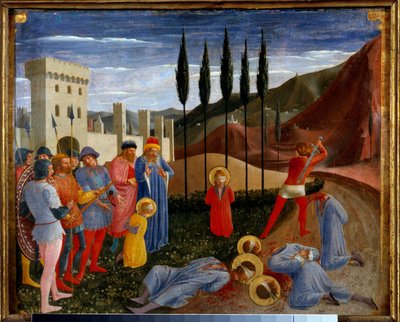 Il martirio dei Santi Cosma e Damiano I santi Cosma e Damiano, gemelli nati nel III secolo, medici, furono torturati e poi decapitati. Tempera su legno di Guido di Pietro detto Fra Angelico da Fra  Angelico