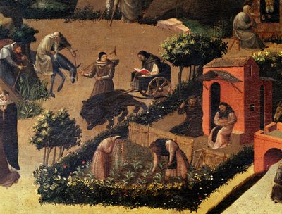Monaci al lavoro, dettaglio da La Thebaid da Fra (c.1400 55) Angelico