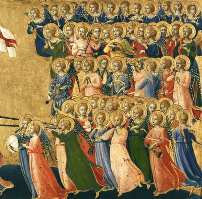 Cristo glorificato nella corte del cielo, dettaglio di angeli musicali dal lato destro, 1419-35 (dettaglio) da Fra Angelico