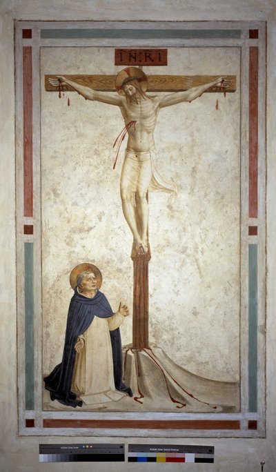 Crocifissione con San Domenico. Iscrizione "INRI" sulla croce da Fra Angelico