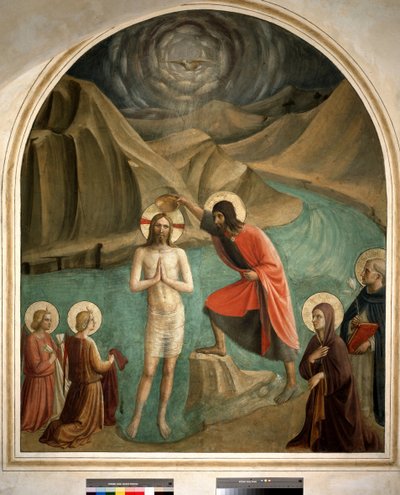 Il battesimo di Cristo da parte di San Giovanni Battista - affresco di Guido di Pietro da Fra Angelico