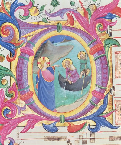 Iniziale istoriata O raffigurante la pesca miracolosa (dettaglio) da Fra Angelico