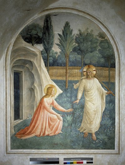 Noli me tangere. Gesù Cristo risorto rifiuta di essere toccato da Santa Maria Maddalena. Affresco di Guido di Pietro da Fra Angelico