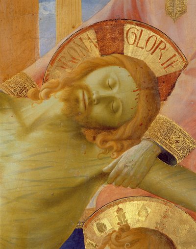 Pala di Santa Trinita, dettaglio della testa del Cristo morto da Fra Angelico