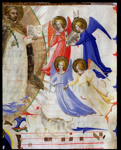San Domenico con quattro angeli musicali, da un graduale di San Marco e Cenacoli (dettaglio) da Fra Angelico