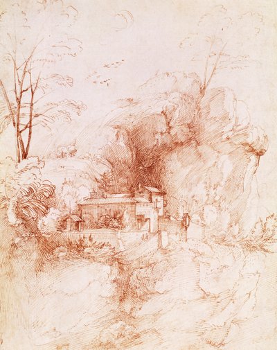 Paesaggio roccioso con monastero, disegno di Fra Bartolomeo da Fra Bartolomeo