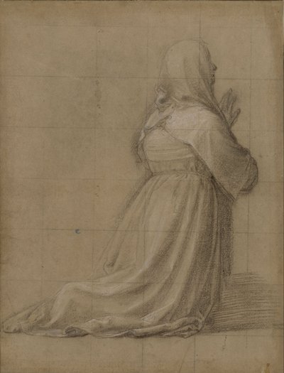Donna inginocchiata in preghiera, vista da dietro (studio per la figura di Santa Caterina) da Fra Bartolomeo