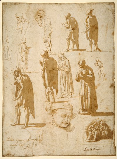 Studi di figure maschili, nude e drappeggiate, inclusi due in abito monastico da Fra Diamante