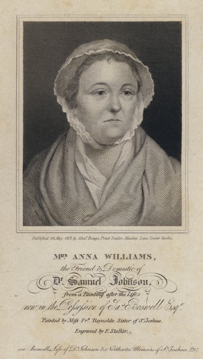 Anna Williams, poetessa gallese e amica dello scrittore inglese Samuel Johnson da Frances (after) Reynolds
