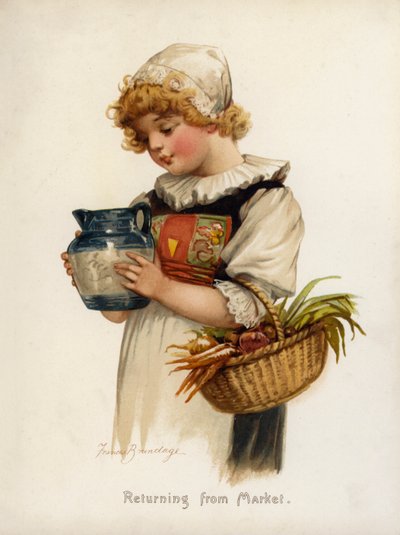 Ragazze: Ritorno dal mercato (litografia a colori) da Frances Brundage