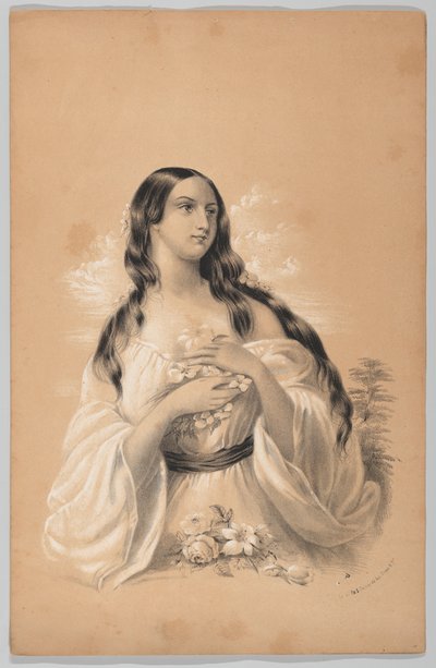 Donna che Tiene Fiori, nel Libro di Disegno di New York, Contenente una Serie di Disegni Originali, 1847 da Frances Flora Bond Palmer