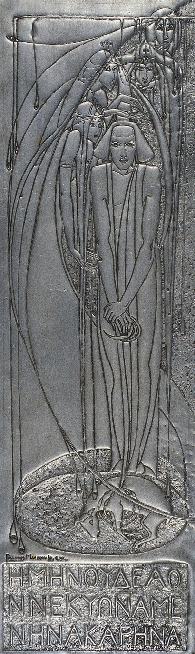 Placca in metallo bianco a sbalzo, 1893 da Frances Macdonald