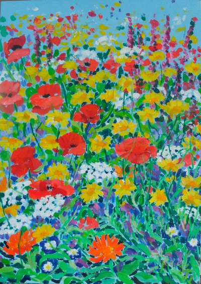 Prato di fiori selvatici, 2024 (acrilico su tela) da Frances Naggs