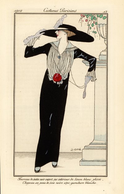 Donna in abito di raso nero, cappello di seta nera da Francesc Xavier Gosé