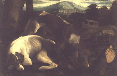 Due cani da caccia da Francesco Bassano