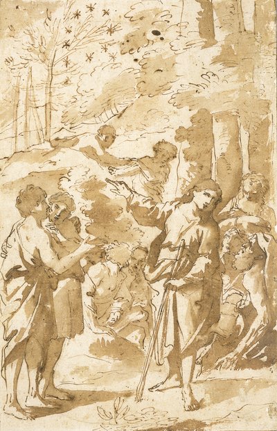 Giuseppe che racconta il suo sogno al padre e ai fratelli e indica undici stelle nel cielo da Francesco Albani