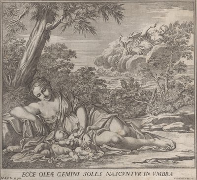 Latona e i suoi gemelli dormienti, Apollo e Diana, in un paesaggio, 1705 da Francesco Antonio Meloni