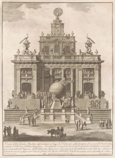 La Seconda Macchina per la Chinea del 1785: Un Palazzo del Piacere con un Pallone Aerostatico, 1785 da Francesco Barbazza