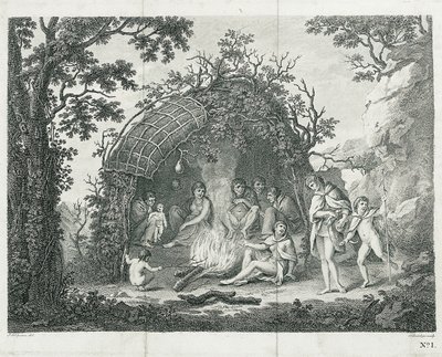 Una vista degli indiani della Terra del Fuoco nella loro capanna da Francesco Bartolozzi