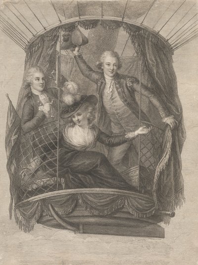 Ascensione di Madame Sage, Cavaliere Biggin e Capitano Vincent Lunardi in una Mongolfiera, 20 Giugno 1785 da Francesco Bartolozzi