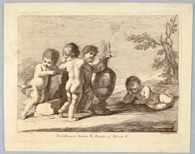 Ragazzi che giocano con un uccello da Francesco Bartolozzi