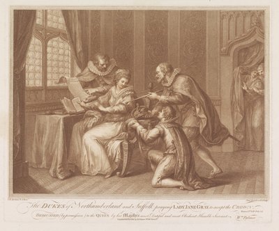 I duchi di Northumberland e Suffolk chiedono a Lady Jane Grey di accettare la corona da Francesco Bartolozzi