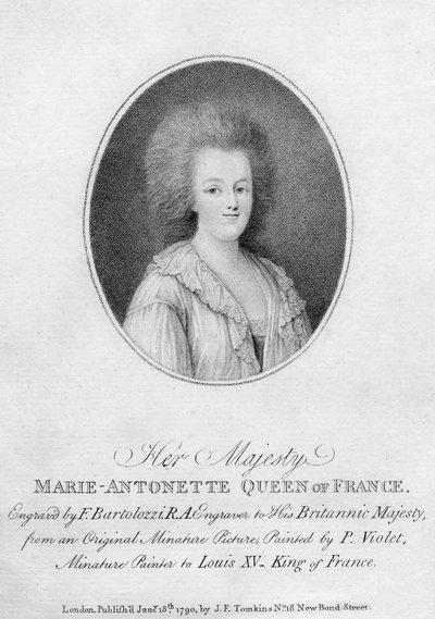 Maria Antonietta, regina consorte di Luigi XVI di Francia, 1790 da Francesco Bartolozzi