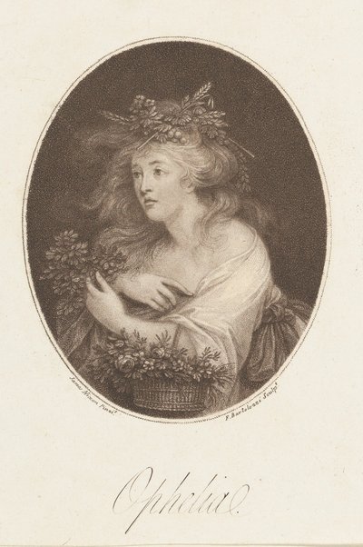 Ofelia, Amleto di Shakespeare, Atto 4, 1784 da Francesco Bartolozzi