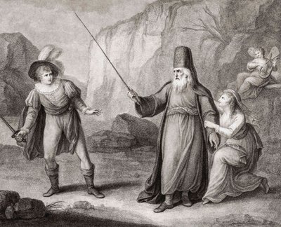 Prospero disarma Ferdinando. Shakespeare. La Tempesta da Francesco Bartolozzi