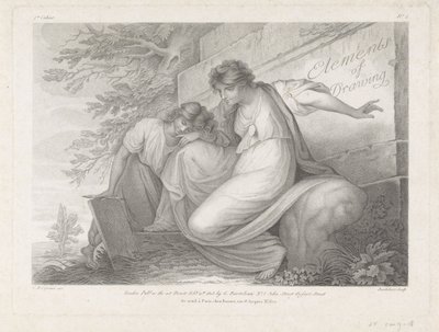 Frontespizio con due figure con un disegno in un paesaggio da Francesco Bartolozzi