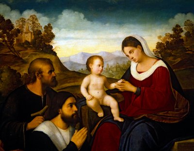 Sacra Famiglia con un donatore, primi anni del 1520 da Francesco Bissolo