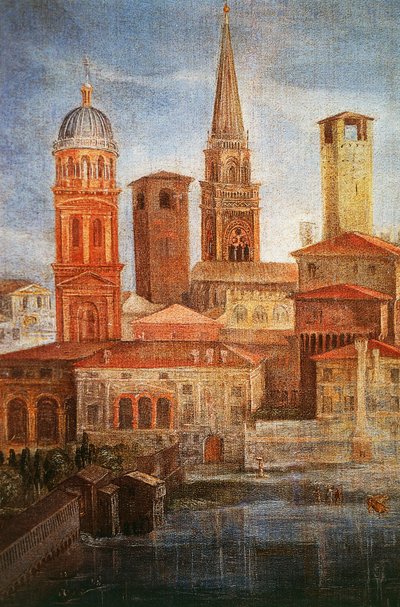 Veduta di Mantova, Dettaglio di San Francesco prega la Vergine Maria per porre fine all