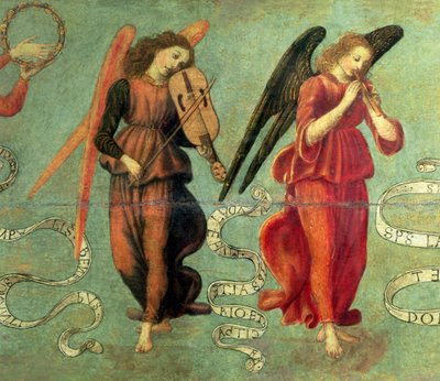 Angeli che suonano il violino e il flauto (dettaglio) da Francesco Botticini