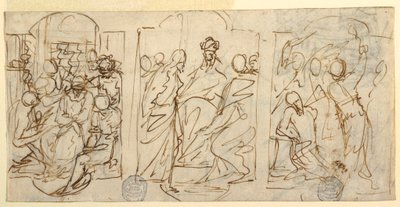 Disegno, Tre fasi della Passione: Lo scherno, Cristo davanti a Pilato, Flagellazione, 1848 ca. da Francesco Coghetti