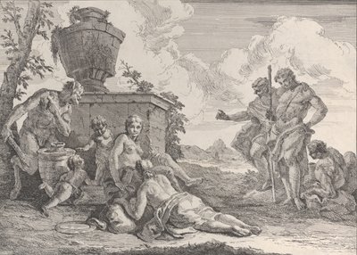 Satiro con clava e sette figure, da Baccanali e Storie, 1744 da Francesco Fontebasso