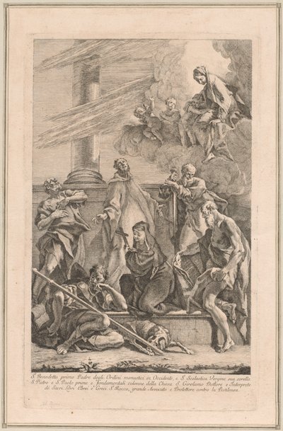 La Madonna e il Bambino con Due Angeli e Santi Scolastica, Benedetto, Rocco, Pietro, Paolo e Girolamo da Francesco Fontebasso after Sebastiano Ricci