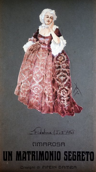 Personaggio "Fidalma" in "Il matrimonio segreto" di Domenico Cimarosa (1749 - 1801). Costume di F. Gamba - Scala di Milano da Francesco Gamba